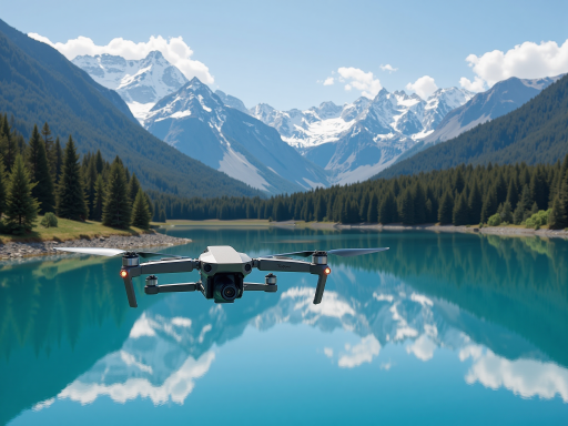 宁静湖泊场景，单人使用TRPSURF动力冲浪板在湖面滑行，周围青山环绕水面平静